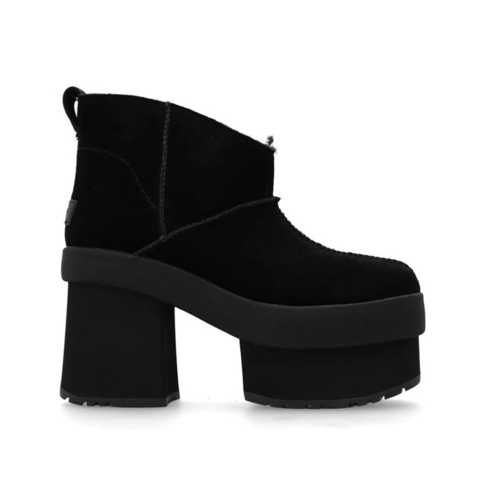 New UGG New Heights Platform Mini Black Suede Sz 9.5